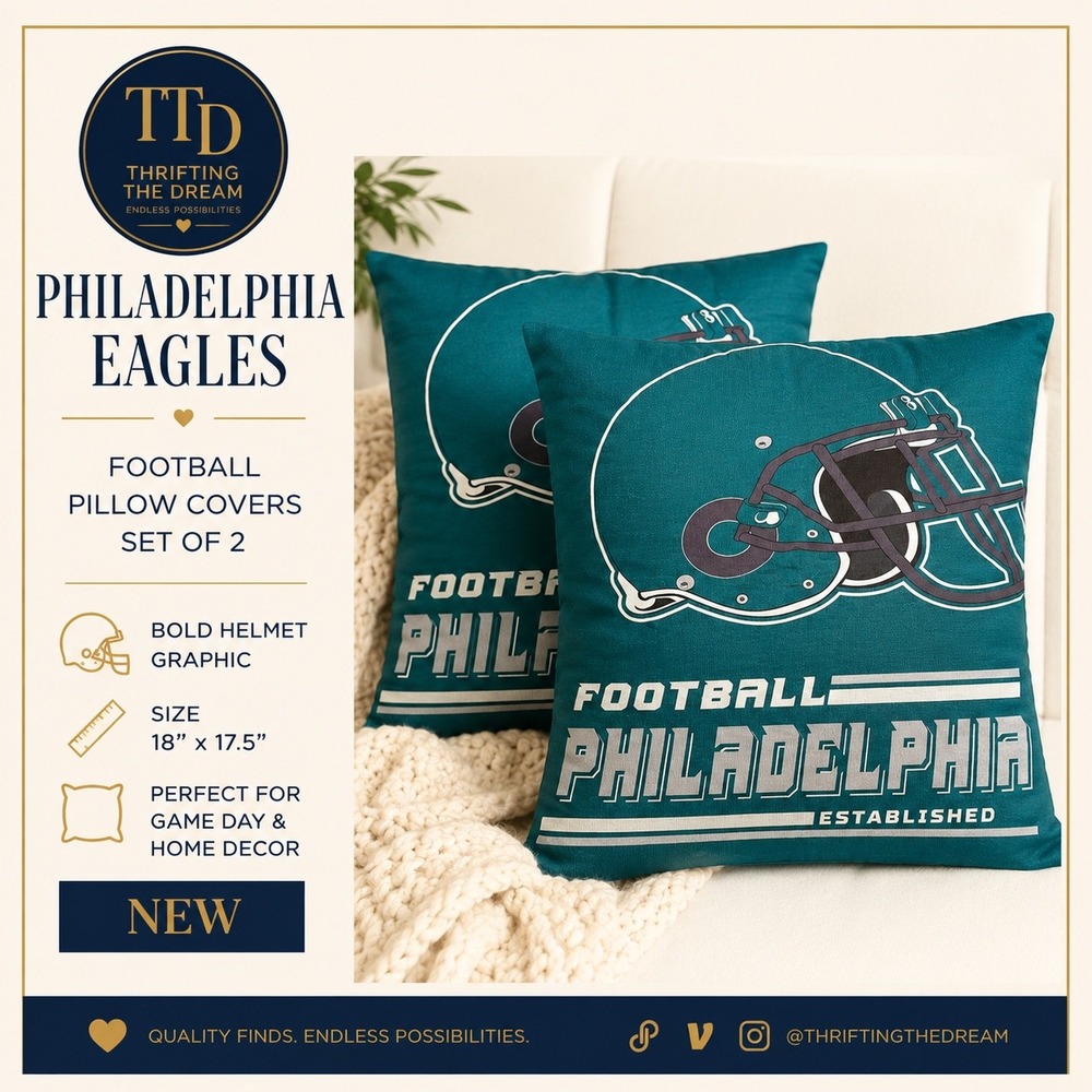 Philadelphia Football Pillow Covers Set of 2 Teal Helmet Graphic 18x17.5 Eagles